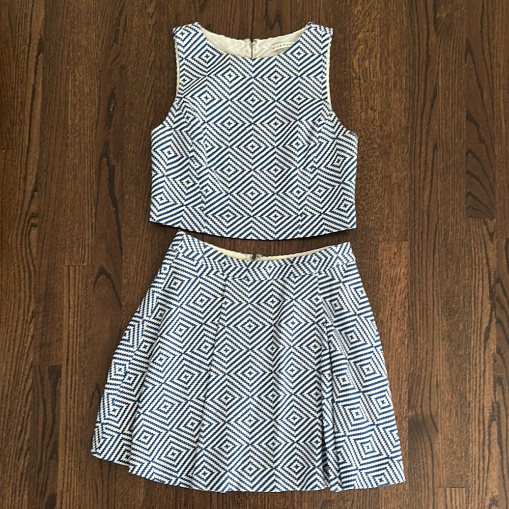 Alice + Olivia Blue and White Geometric Dress